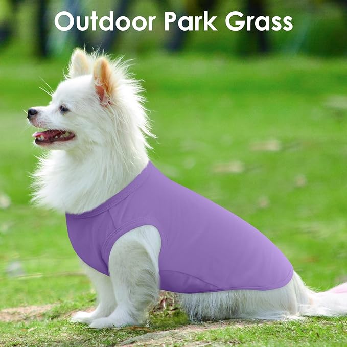 3 Pack L-Striped Purple Dog Tshirt,French Bulldog Large Sleeveless Tee to Prevent Overheating,Seaside,Backyard,Lightweight Cozy Indoor Lounge Wear,Striped & Solid Color(Purple,L)