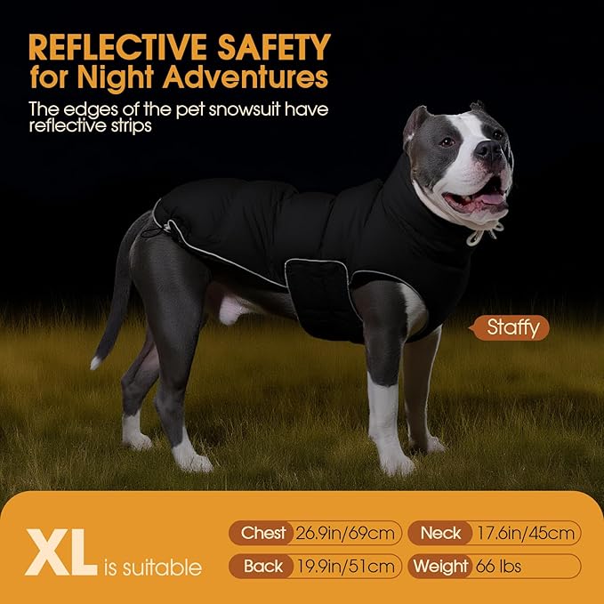 FUAMEY Dog Puffer Jacket for Large Dogs,Dog Cold Weather Coats Dogs Down Jackets Waterproof Pet Snowsuits Warm Puppy Winter Vest Turtleneck Pets Adjustable Jackets Coats Black XXXL