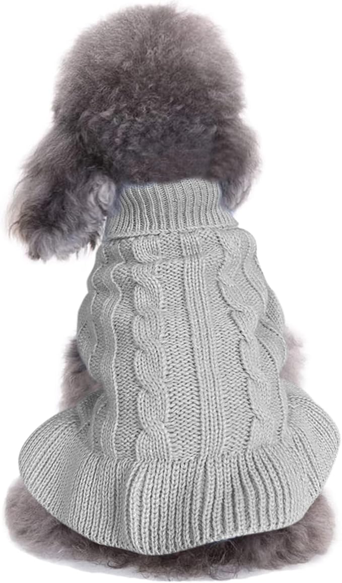 CHBORCHICEN Small Dog Sweaters Knitted Pet Cat Warm Dog Sweatshirt Winter Clothes Kitten Puppy Sweater (S, Dress-Grey)