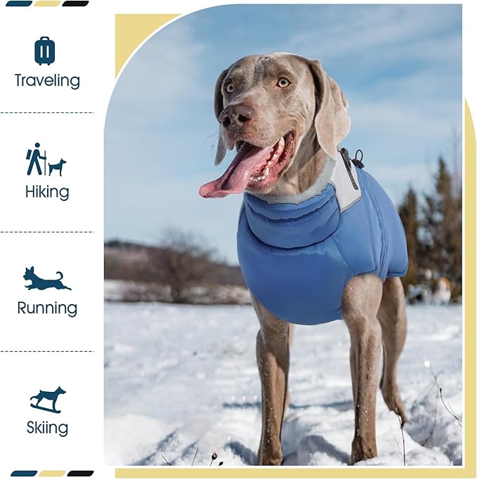 ROZKITCH Dog Jacket for Cold Weather, Dog Coat for Autumn Winter with Turtleneck, Pet Clothes with Adjustable Buckles, Soft Warm Pet Clothing with Reflective Strip for Medium Large Dogs Blue L