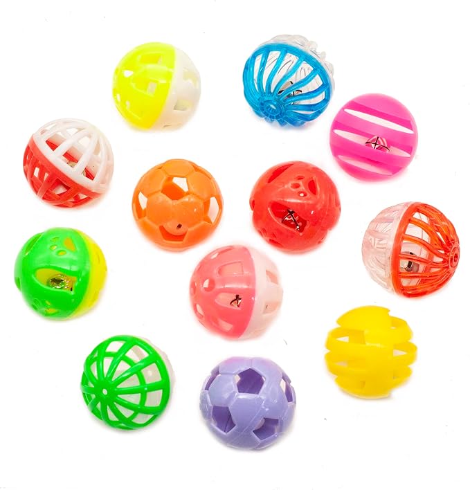 Fashion's Talk 12PCS Value Pack Plastic Ball Cat Toys Lattice Balls with Bell Jingle Kitten Toy,Gift Box 1.5" 6 Styles