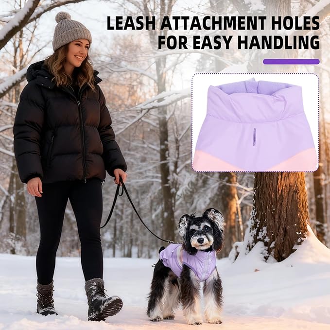 Dog Winter Jacket for Small Dogs Waterproof with Harness Hole,Windproof Puppy Fleece Vest Warm for 8 to 13lbs