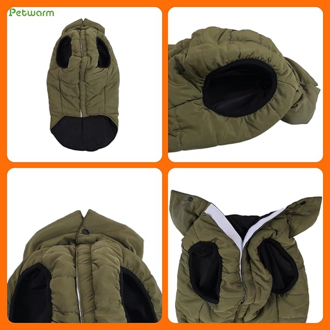PetWarm Reversible Dog Winter Coat, Windproof Dog Puffer Vest, Soft Vest for Dogs with Hook-and-Loop Strap for Easy Dressing, Waterproof Coat for Dogs with Adjustable Fit, Green, S