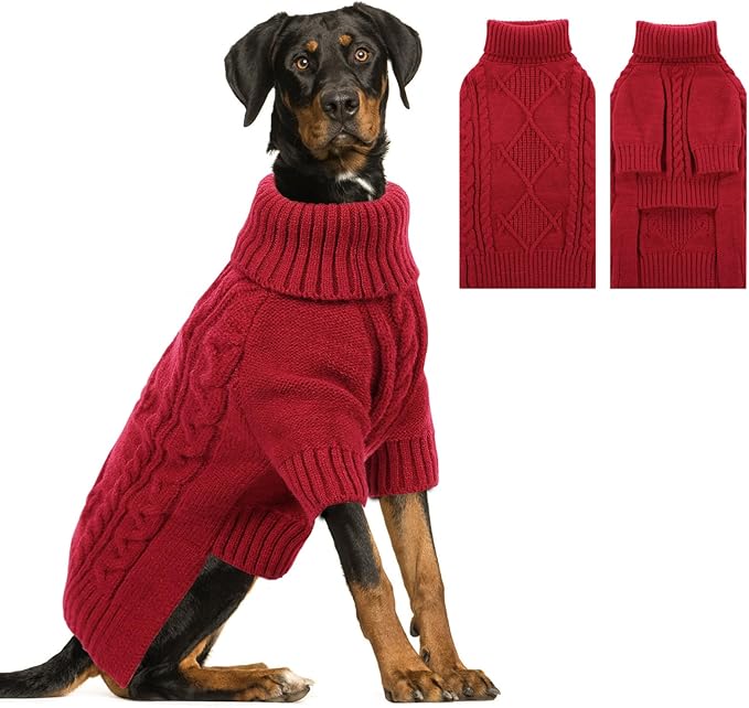 ASENKU Knitted Dog Sweater, Pullover Big Thermal Dog Winter Sweater, Turtleneck Doggy Sweaters for Large Medium Dogs Boy Girl,Warm Pet Sweatshirt for Boston Terrier,French Bulldog,L