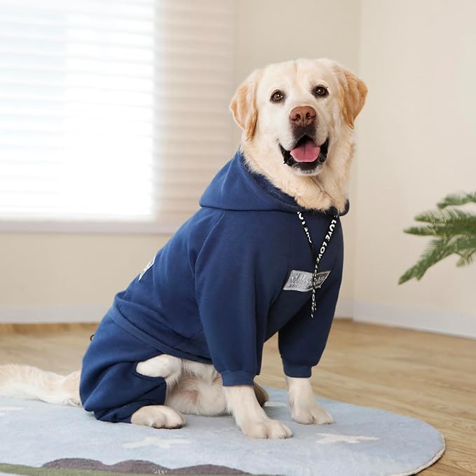 Dog Hoodies Winter Coat for Large Medium Dogs, Pullover 10 Legs Warm Coat Hooded Sweatshirt, Fleece Hoodie for Cold Weather (Dark Blue, 2X-Large)