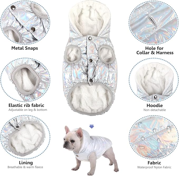 Windproof Waterproof Dog Coat Fleece & Cotton Lined Warm Jacket, Cold Weather Pet Apparel Clothes Vest for Small to Large Dogs (L, Silver)