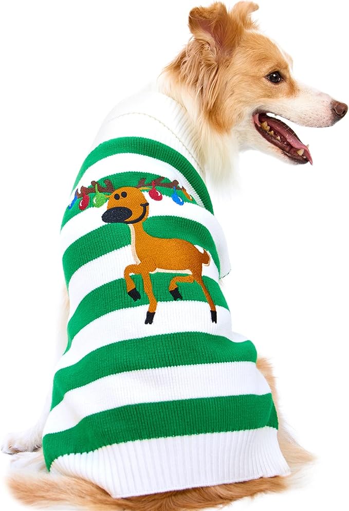 NACOCO Dog Sweater Pet Christmas Elk Bells Sweaters Halloween Reindeer for Small Dog and Cat (M, Green)