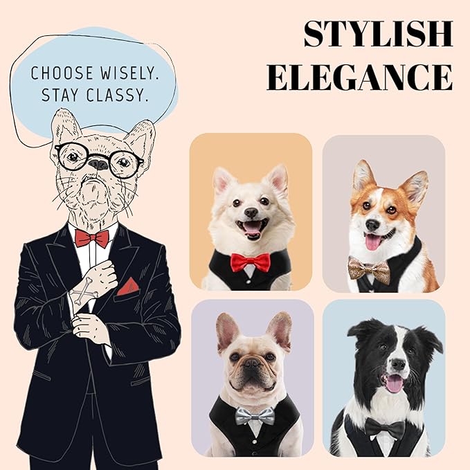AVERYDAY Dog Tuxedo for Wedding Outfit, Dog Suit and Tie Costumes for Birthday, Halloween, Cosplay, Christmas Party, Pet Formal Wear with Bowtie, Tux for Medium Large Dogs, Bulldog, Labrador, Husky