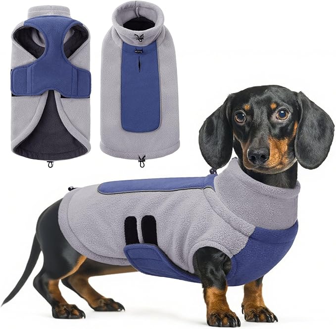 Queenmore Small Dog Sweater Christmas Fleece Dog Sweater for Small Dogs Girl or Boy Dachshund Sweaters Vest Jackets for Cold Weather Puppy Sweaters for Yorkie Chihuahua Bulldog, Blue S