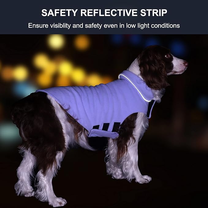 Fleece Dog Coat Winter Pet Jacket Reflective for Cold Weather for Large Medium Small Dogs(Purple,L)