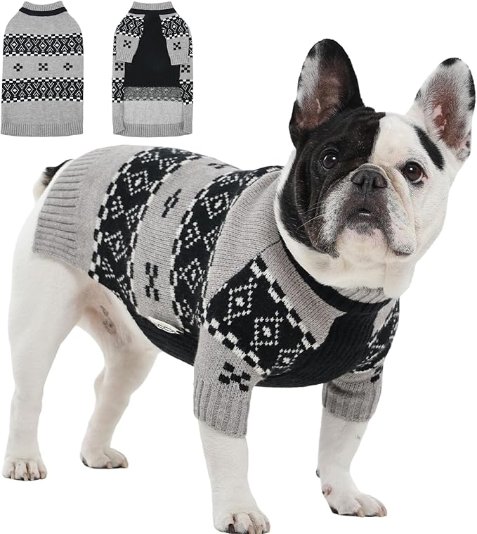 IECOii Large Dog Sweater for Male Dogs, XL Dog Sweater Pullover Knitwear for Winter, Fair Isle Pattern for Holiday Sweaters, Stretchy Mid-Neck Winter Knitted Clothes for Outdoor Adventures,Grey,XLarge