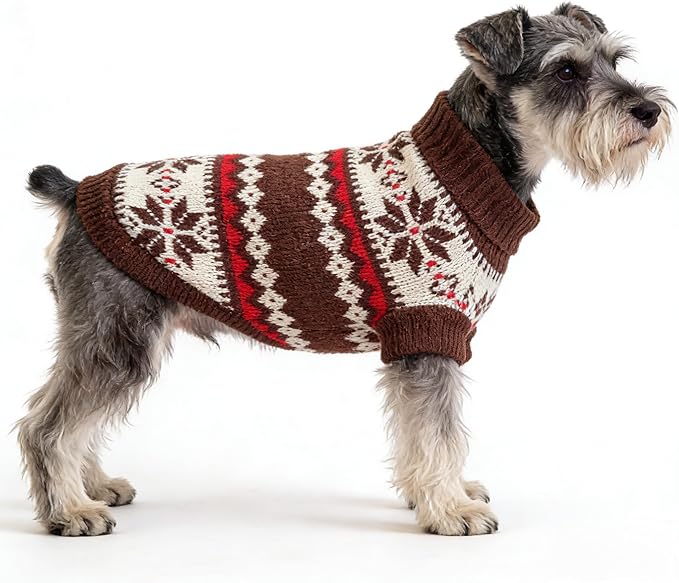 Small Dog Cold Weather Sweaters – Warm Knit Turtlenecks, Cozy Pet Pullovers Dog Clothes with Leash Hole for Chihuahua Bulldog Pug Beagles (Brown/White, X-Large)