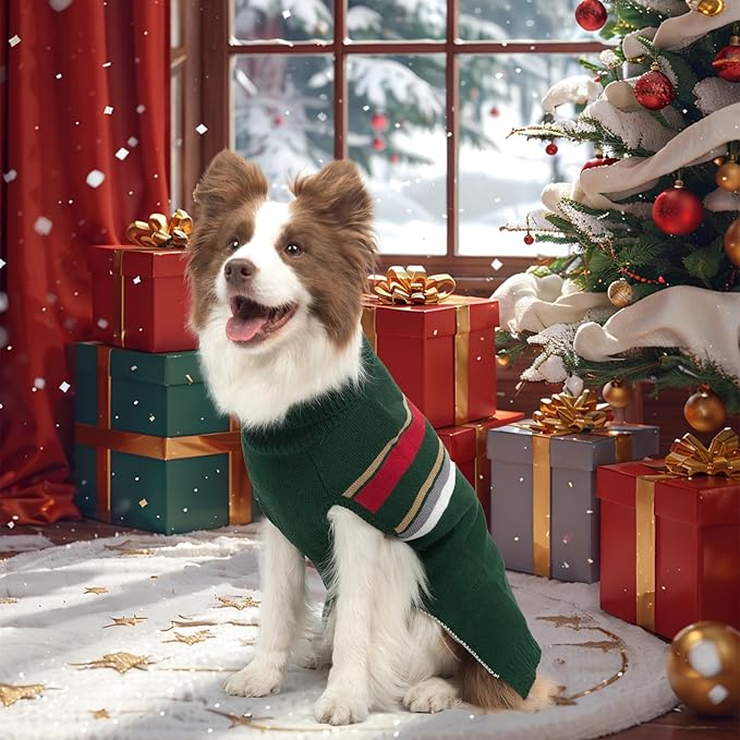 PAWCHIE Dog Sweater - Warm Turtleneck Thick Dog Clothes with Leash Hole, Stretchy Knitted Outfit for Small to Large Doggy Puppy Cat, Green XL