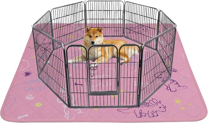 IEUUMLER Washable Pee Pads for Dogs Extra Large 71" x 71", 1 Pack Non-Slip & Waterproof Whelping Pad, Reusable Puppy Potty Training Pad for Playpen EU007 (Pink Dinosaur, 71"X71"-1pcs)