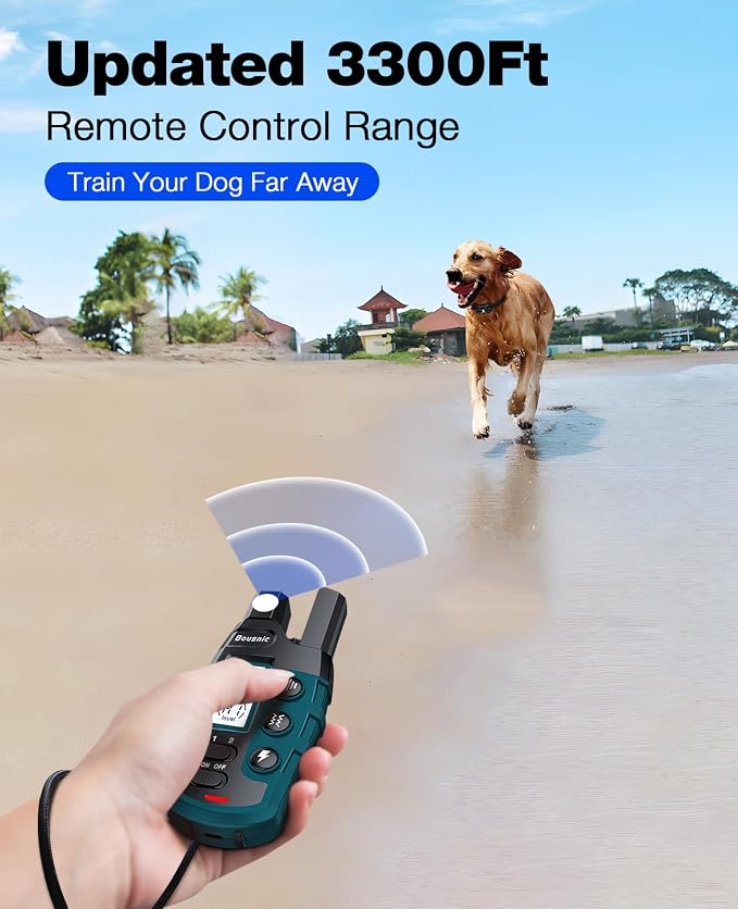 Bousnic Dog Shock Collar - 3300Ft Training Collar with Remote for 5-120lbs Small Medium Large Dogs Rechargeable Waterproof e Collar with Beep (1-8), Shake(1-16), Safe Shock(1-99) Modes (Black)