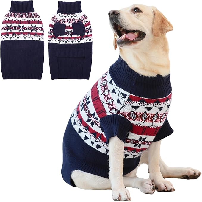 IECOii Extra Large Dog Sweater,XXXXL Sweater Larged Size Breed,4XL Big DoggyTurtleneck Knitwear Dog Cold Weather Sweatshirt,Girl and Boy Blue Pet Jumper for Doberman, Great Dane,XXXX-Large