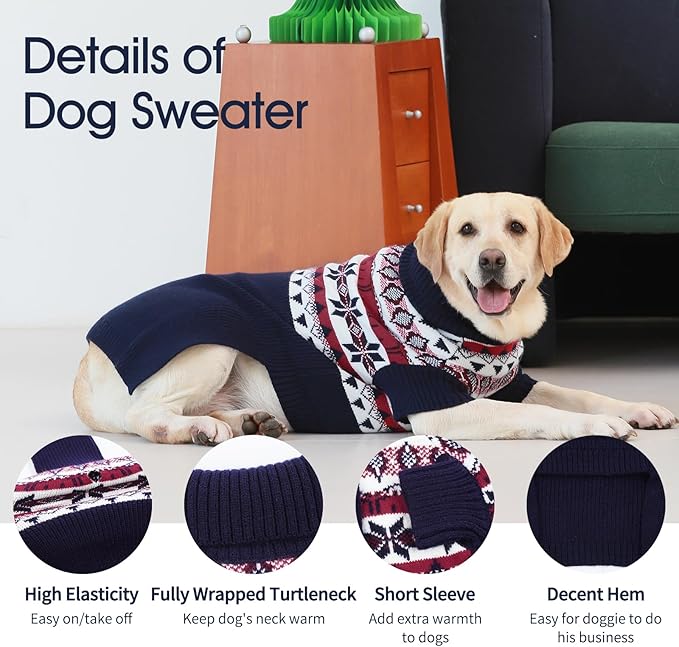 IECOii XL Dog Sweater,Large Dog Christmas Sweater,Warm Pullover Knitwear For Male Female Dog,Holiday Turtleneck Sweater For Large Dogs Boy Girl,Blue Dog Sweater For English Bulldog,Corgi,Boxer,X-Large