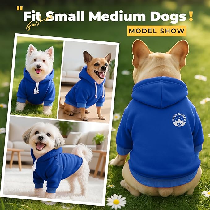 PETCARE Dog Hoodie Sweaters for Small Medium Dogs Cats Cute Soft Warm Fleece Puppy Sweaters Dog Clothes Hoodies Sweatshirt Reflective Fall Winter Chihuahua Yorkie French Bulldog Outfits, Navy