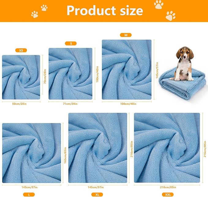 Maidewow Waterproof Dog Throw Blanket Reversible Fluffy Blue Pet Bed Cover Puppy Blankets Leakproof Sofa Couch Washable Cover Cat Pet Blanket for Warm-Lake Blue,S