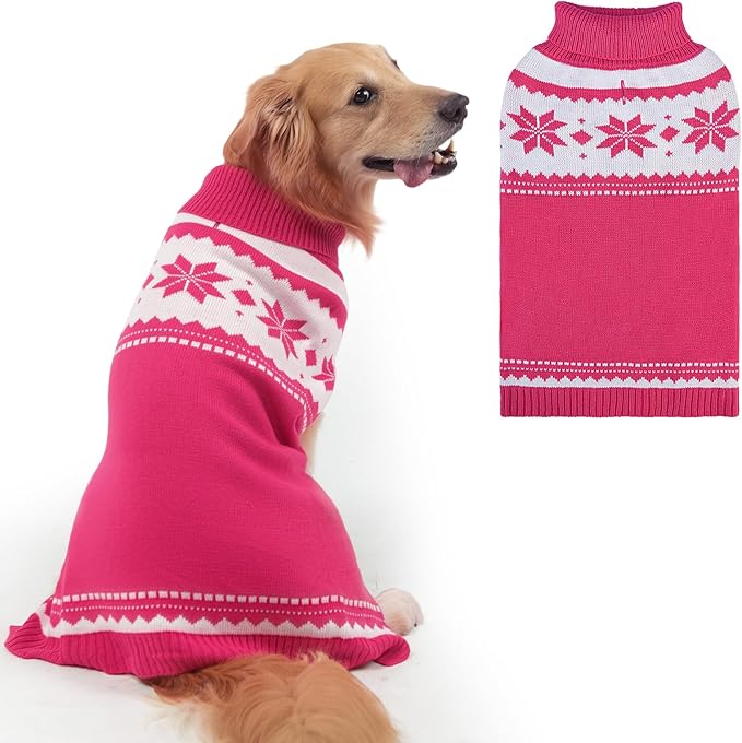 Mihachi Dog Sweater - Winter Coat Apparel Clothes with Colorful Stripes for Cold Weather, Pink XL