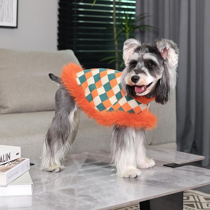 Dog Sweater Cloak, Pearl Cotton Bouclé Yarn Puppy Sweater, Cold Weather Coat Knitwear for Small Dogs, Classic Turtleneck Thick Dog Clothes with Thick Fluff DS-DP03S