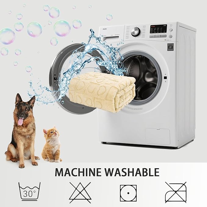 gogobunny Calming Plush Dog Cat Blanket 300GSM Coral Fleece, Ultra-Soft Machine Washable Pet Bedding for Small Medium Dogs Cats Puppies Kittens (Beige, 40x50)