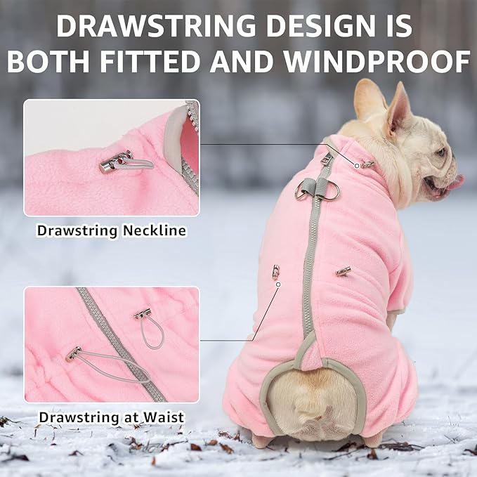 SCENEREAL Fleece Dog Winter Coat with Harness Built in, Soft Pajamas Warm Dog Sweater, Cold Weather Pet Jacket Jumpsuit Apparel Outfit for Small Medium Dogs Walking Hiking Sleep, Pink SM