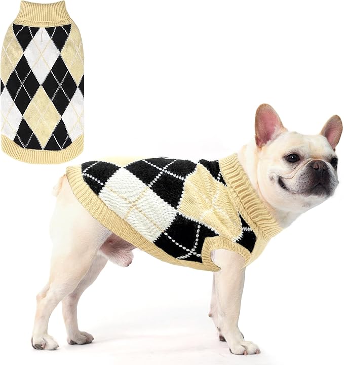 KOOLTAIL Dog Sweater, Knit Turtleneck Cold Weather Dog Sweaters for Small Medium Large Dogs, Soft Diamond Plaid Pullover Knitwear Dog Winter Warm Clothes, Pet Coat Puppy Sweater for Girls Boys L