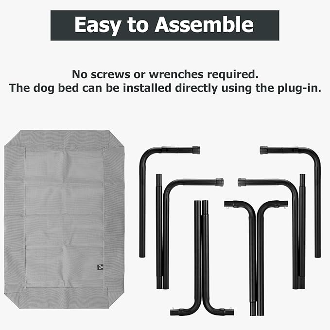 PVY Elevated Dog Bed for Outdoor, Large Raised Dogs Cot for Training, Cooling Pet Beds with Washable Mesh, Indestructible Lifted Platform for Outside Camping, 41 inch Grey