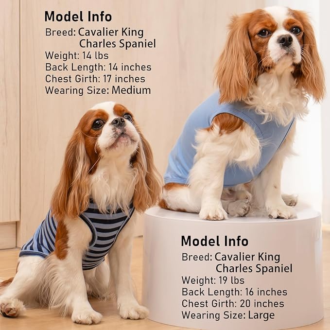 KYEESE 2Pack Dog Shirt, Soft Striped Dogs T Shirts, Lightweight Pet Tank Top, Sleeveless Dog Shirt for Small Dogs, Stretchy Comfortable Pet Vest, Dark Blue, XL