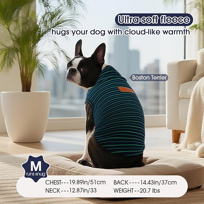 FUAMEY 2 Pack Dog Fleece Vest for Small Dogs,Maltese Chihuahua Stretchy Dog Sweatshirts Warm Dogs Pullover Winter Pet Sweaters with Leash Hole Puppy Turtleneck Sleeveless Green Stripes S