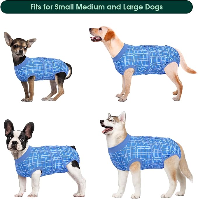 Kuoser Dog Recovery Suit for Female Male Dogs, Post-Surgery Bodysuit for Spay Neuter, Dog Onesie After Surgery, Anti-Licking Pet Surgical Recovery Suit, Blue S