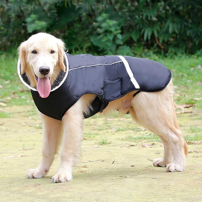 QBLEEV Warm Reflective Dog Jacket, Waterproof Winter Coat With Turtleneck, Thick Fleece Snowsuit for Cold Weather, Christmas Vest Pet Apparel for Small Medium Large Dogs L