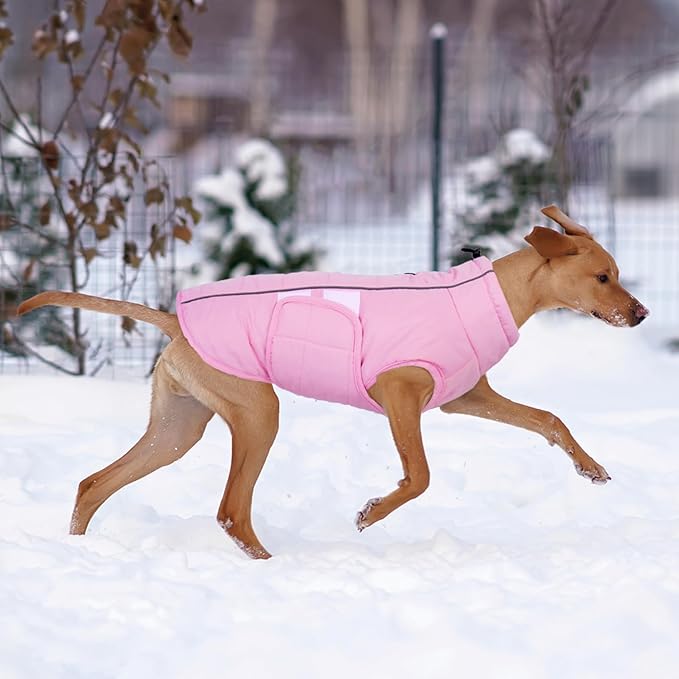 Kuoser Dog Jacket, Winter Dog Coats for Medium Dogs, Reflective Doggie Cold Weather Coats Pet Clothes, Puppy Snow Jacket for Frech Bulldog, Boston Terrier, Pink L