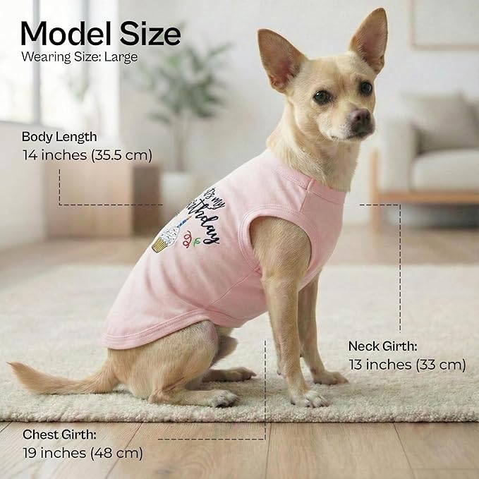 Parisian Pet Dog T-Shirt with Embroidered 'Its My Birthday' Words - Dog Birthday Clothes - Sleeveless, Lightweight Pet Vest - Pink Washable Shirt for Large Dogs