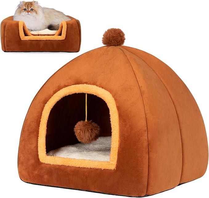 RUONARIER Cat Bed Cave for Indoor Cats,Cat House Tent Bed with Removable Washable Cushioned Pillow, 2-in-2 Kitten Beds for Indoor Kittens,Pet Bed