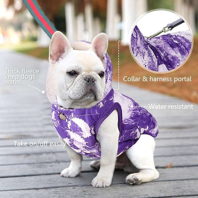SAWMONG Fleece Hoodie, Windproof Waterproof Dog Coat with Fleece & Cotton Lining, Warm Jacket for Cold Weather Vest for Large Dogs