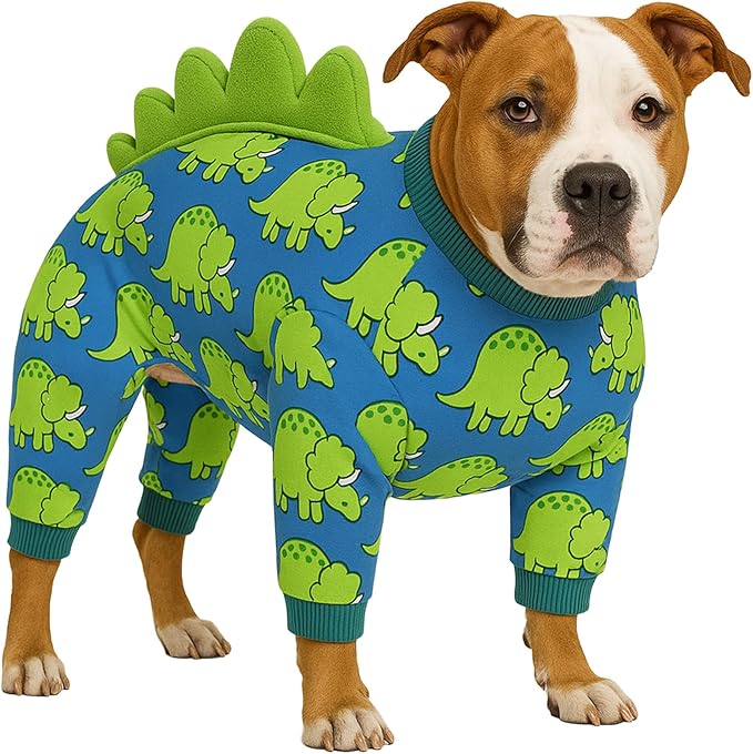 LovinPet Large Dog Pajamas, Four-Leg Stretch Onesie Bodysuit, Lightweight UV-Shielding Pajamas, Anti-Lick Calming Recovery Suit for Surgery, Pull-On for Medium and Large Breeds,Blue Green,XXL