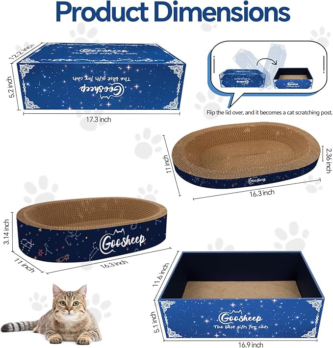Goosheep 4PSC Cat Scratcher Cardboard 4-in1 Scratching Board for Indoor Cats Oval Corrugated Cardboard Cat Bed Cats Scratching Post