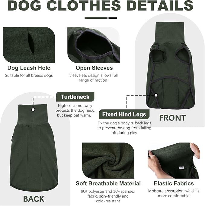 ROZKITCH Dog Winter Coat Soft Pullover Pajamas, Pet Windproof Warm Cold Weather Jacket Vest Cozy Jumpsuit Apparel Outfit Clothes for Walking Hiking Travel Sleep Green XL