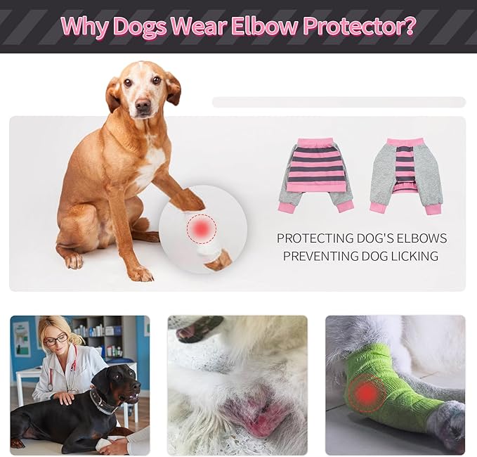 FUAMEY Dog Recovery Sleeve with Elbow Protector,Dogs Shirt Stop Licking Joints,Pet Long Sleeve Suit Protecting Dog's Front Leg Arm Wounds Cover Skin Conditions Pink Stripes 2XL