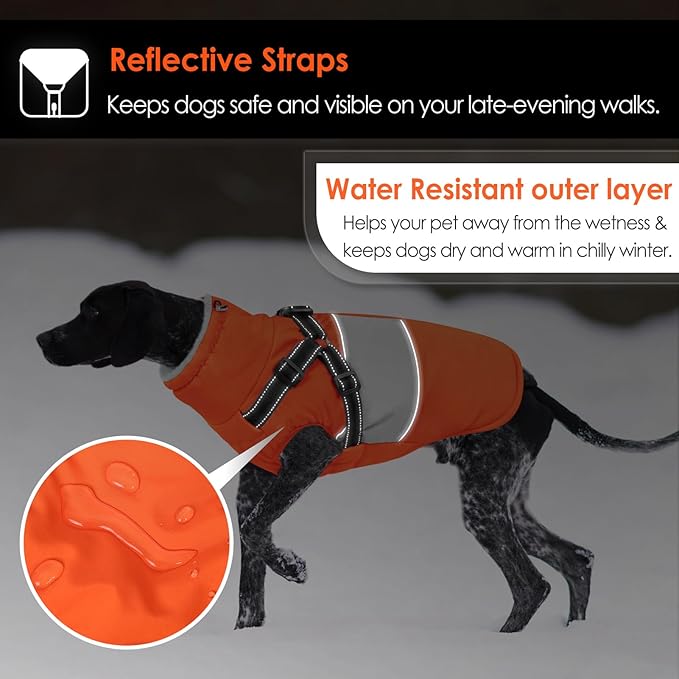 AOFITEE Dog Coat, Large Dog Jacket, Dogs Coat with Harness Built in, Reflective Waterproof Dogs Jackets Winter with Furry Collar, Warm Polar Fleece Pet Sweater Snowsuit for Doberman, Great Dane XXXL