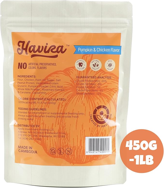 Havira Chicken Wrapped Biscuits Dog Treats, 16oz Training Treats for Dogs Rewards Snacks for Small & Large Breeds, Pumpkin Flavor