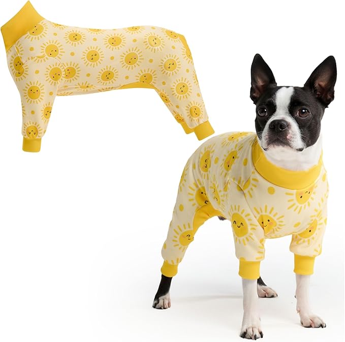 Spark Paws Dog Pajama, Dog Recovery Suit Male, Onesie, Ultra-Soft and 4-Way Stretch, for Small Medium and Large Breeds - Sunshine - M