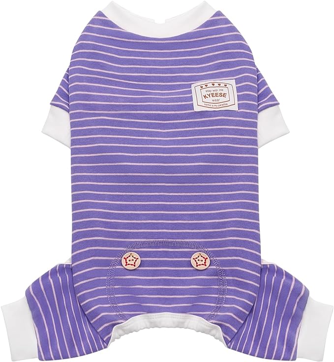 KYEESE Dog Pajamas Striped Pet Jumpsuit Soft Doggie Jammies Lightweight Onesie 4 Legs PJS Stretchable Dog Pajamas Breathable Costumes Comfortable Sleepwear for Small Dogs,Purple Striped, X-Large
