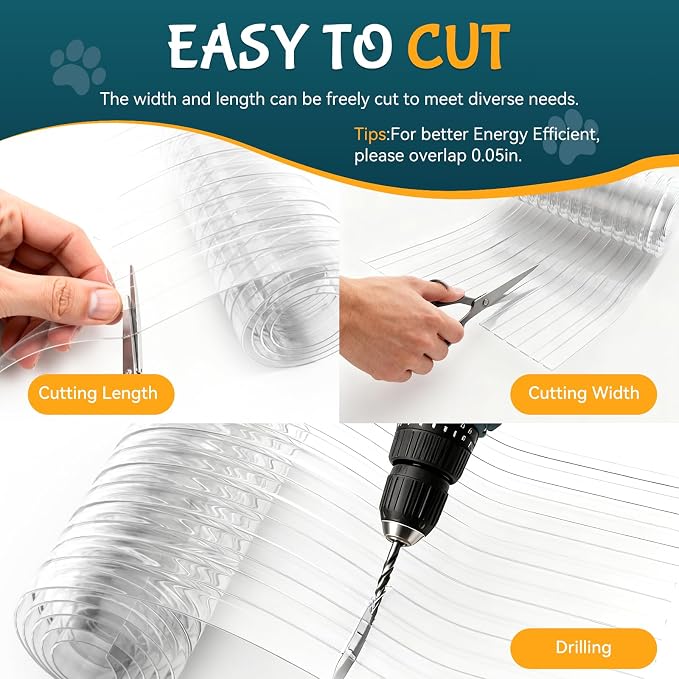 Dog Door Replacement Flaps 15.7 in x 4.9 FT with Metal Strips | Dog House Flap - Weather Resistant Plastic Vinyl Strip for Igloo or Kennel, Easy to Cut