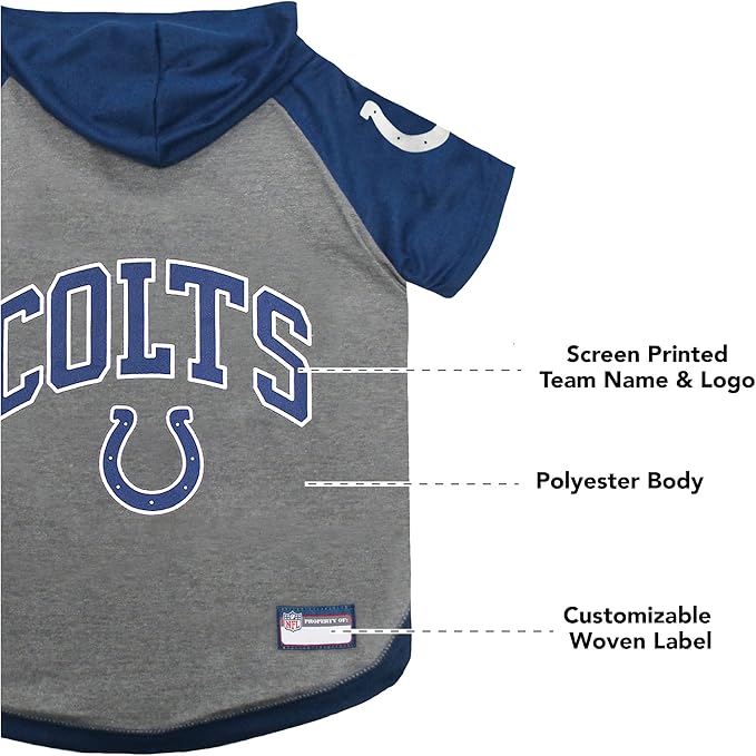 Pets First NFL Indianapolis Colts Hoodie for Dogs & Cats. | NFL Football Licensed Dog Hoody Tee Shirt, Medium| Sports Hoody T-Shirt for Pets | Licensed Sporty Dog Shirt