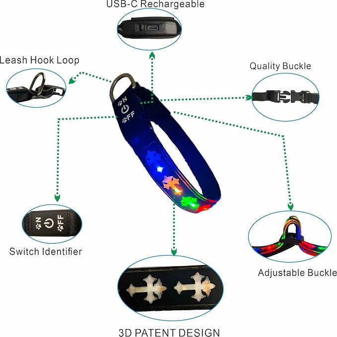 Light Up Glow Dog Collar with Chinese Style AirTag Holder,