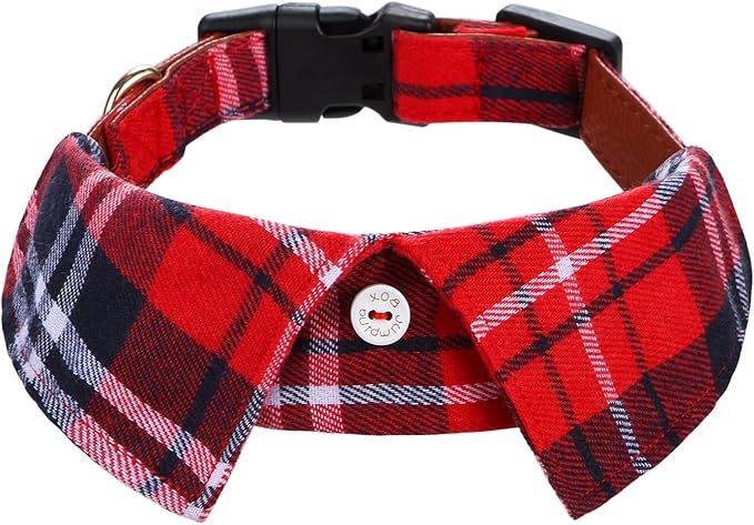 Faleela Cotton Plaid Shirt Style Dog Collar Soft Cute,Boy Dog Collar with Quick-Release Buckle,Adjustable Bow Tie Collar for Small Medium Large Dogs