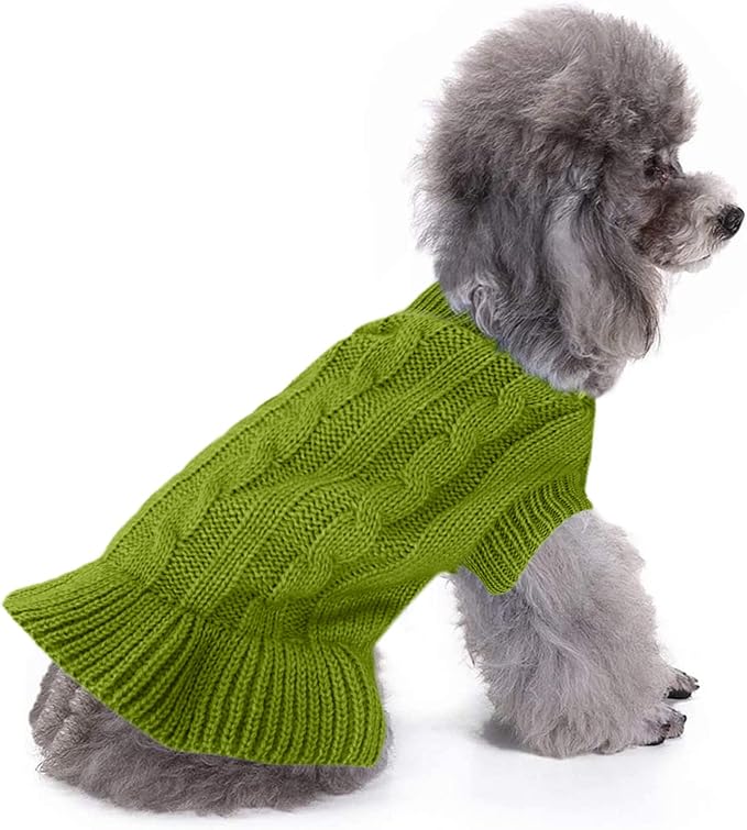 CHBORCHICEN Small Dog Sweaters Knitted Pet Cat Warm Dog Sweatshirt Winter Clothes Kitten Puppy Sweater (S, Dress-Light Green)